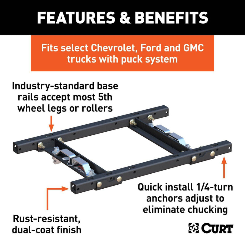 Load image into Gallery viewer, CURT Puck System 5th Wheel Adapter with Rails (25K), With 5th Wheel Prep Package; Select Configurations - Select 2011-2027 Ford, 2020-2026 Chevrolet &amp; GMC Models (see fitment table)
