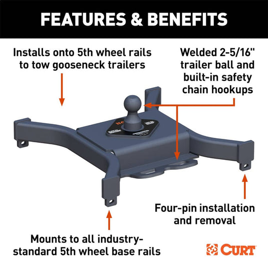 CURT Spyder 5th Wheel Rail Gooseneck Hitch with 2-5/16" Ball, 30K