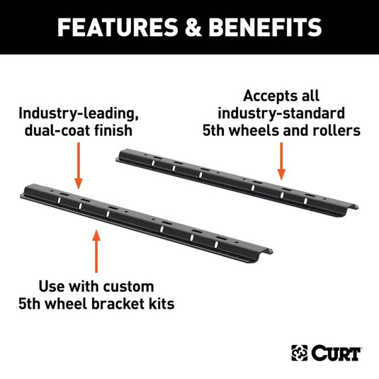 CURT Universal 5th Wheel Base Rails, 25K (4-Bolt Mount, Gloss Black)