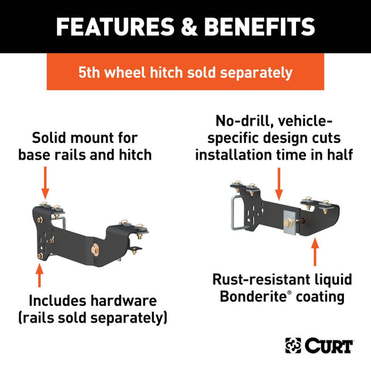 CURT Custom 5th Wheel Brackets, Excluding Denali (2007-2018 Sierra 1500) - 2007-2018 Chevrolet Silverado 1500 & GMC Sierra 1500, 2019 Chevrolet Silverado 1500 LD & GMC Sierra 1500 Limited