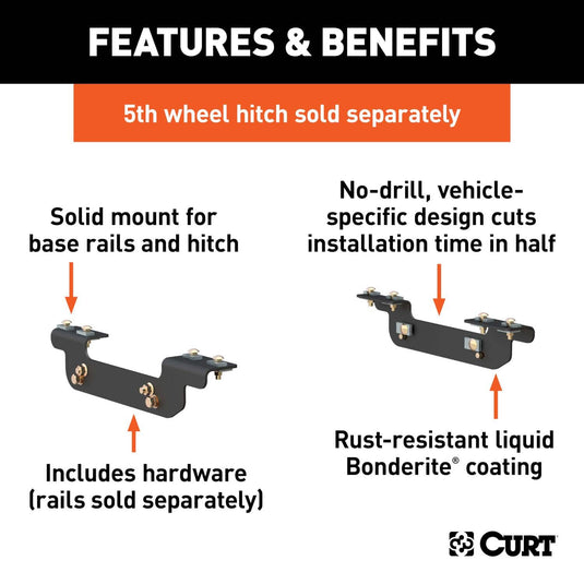 CURT Custom 5th Wheel Brackets, Excluding Cab & Chassis - 2011-2019 Chevrolet Silverado 2500 HD/3500 HD & GMC Sierra 2500 HD/3500 HD