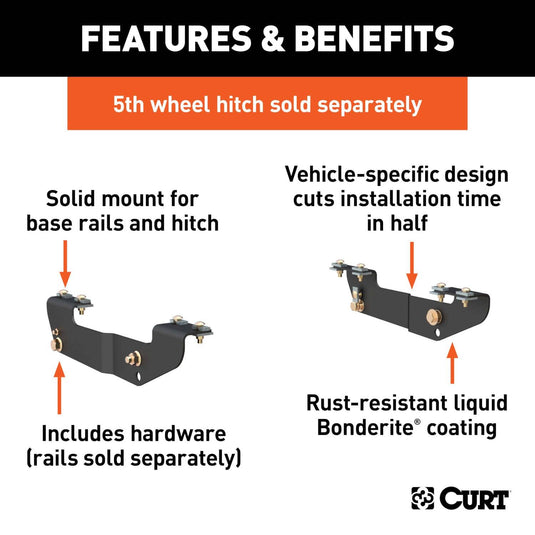 CURT Custom 5th Wheel Brackets (Drilling Required), Select Configurations - Select 1999-2010 Chevrolet & GMC Models (see fitment table)