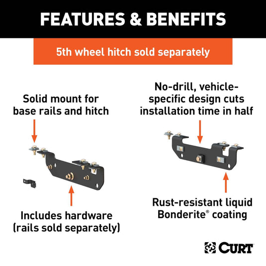 CURT Custom 5th Wheel Brackets, Excluding Cab & Chassis (F-350 Super Duty, F-450 Super Duty) - 2011-2016 Ford F-250 Super Duty/F-350 Super Duty/F-450 Super Duty