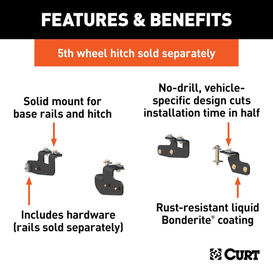 CURT Custom 5th Wheel Brackets, Excluding 5th Wheel Prep Package - 2014-2027 Ram 2500