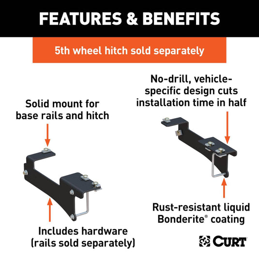 CURT Custom 5th Wheel Brackets, Excluding Cab & Chassis (Silverado 3500 HD, Sierra 3500 HD) - 2020-2026 Chevrolet Silverado 2500 HD/3500 HD & GMC Sierra 2500 HD/3500 HD