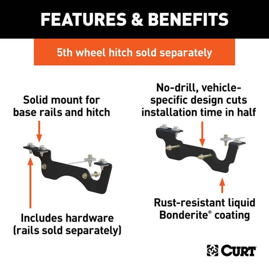CURT Custom 5th Wheel Brackets, Excluding Cab & Chassis (F-350 Super Duty) - 2017-2027 Ford F-250 Super Duty/F-350 Super Duty
