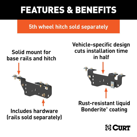 CURT Custom 5th Wheel Brackets (Drilling Required), Excluding Cab & Chassis (F-350 Super Duty, F-450 Super Duty) - 2005-2010 Ford F-250 Super Duty/F-350 Super Duty, 2008-2010 Ford F-450 Super Duty