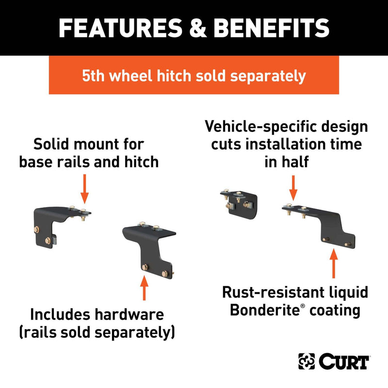 Load image into Gallery viewer, CURT Custom 5th Wheel Brackets (Drilling Required), 6.5' Bed, Excluding Crew Cab Pickup; No Extended Crew Cab - 2007-2021 Toyota Tundra
