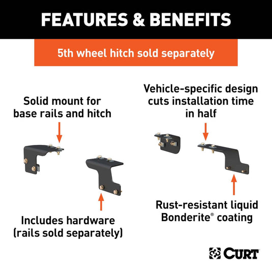 CURT Custom 5th Wheel Brackets (Drilling Required), 6.5' Bed, Excluding Crew Cab Pickup; No Extended Crew Cab - 2007-2021 Toyota Tundra