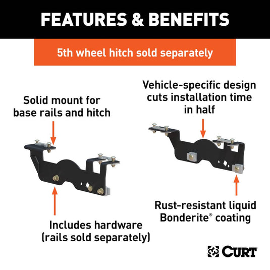 CURT Custom 5th Wheel Brackets, Excluding Police Responder or Raptor (2015-2021 F-150); Excluding Lightning, Police Responder or Raptor (2022-2026 F-150) - 2015-2026 Ford F-150