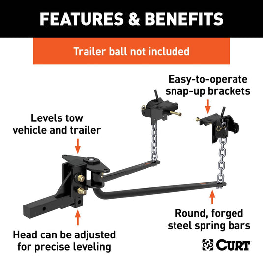 CURT Round Bar Weight Distribution Hitch with Integrated Lubrication (10-14K)
