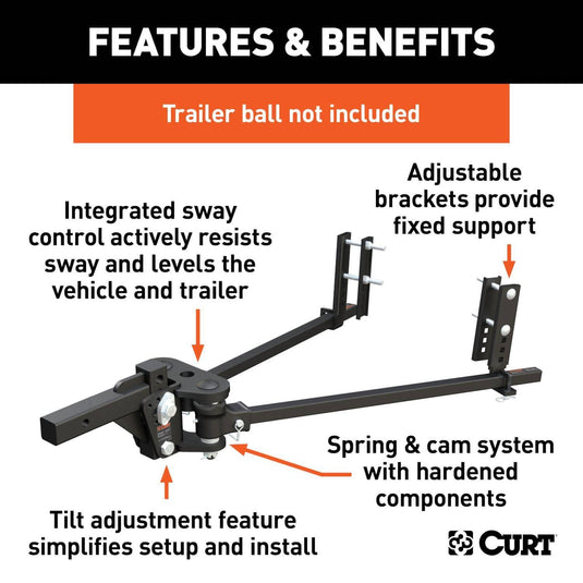 CURT TruTrack 4P Weight Distribution Hitch with 4x Sway Control, 5-8K