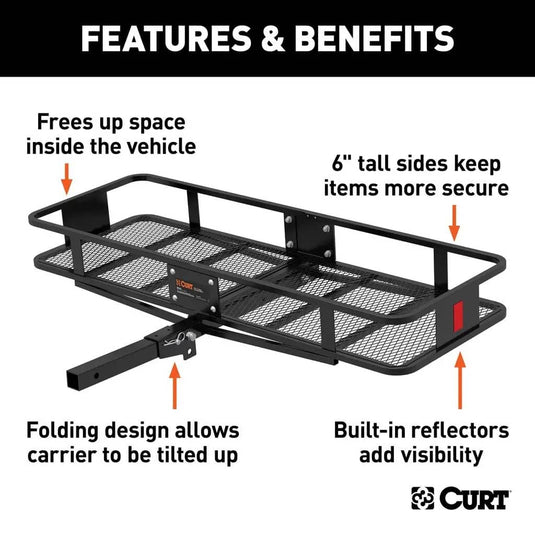 CURT 60" x 20" Black Steel Basket Cargo Carrier (Folding 2" Shank, 500 lb)