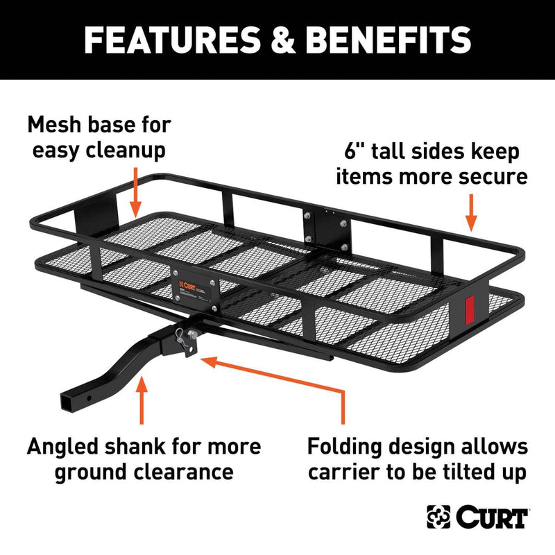 Load image into Gallery viewer, CURT 60" x 24" Black Steel Basket Cargo Carrier (Folding 2" Shank, 500 lb)
