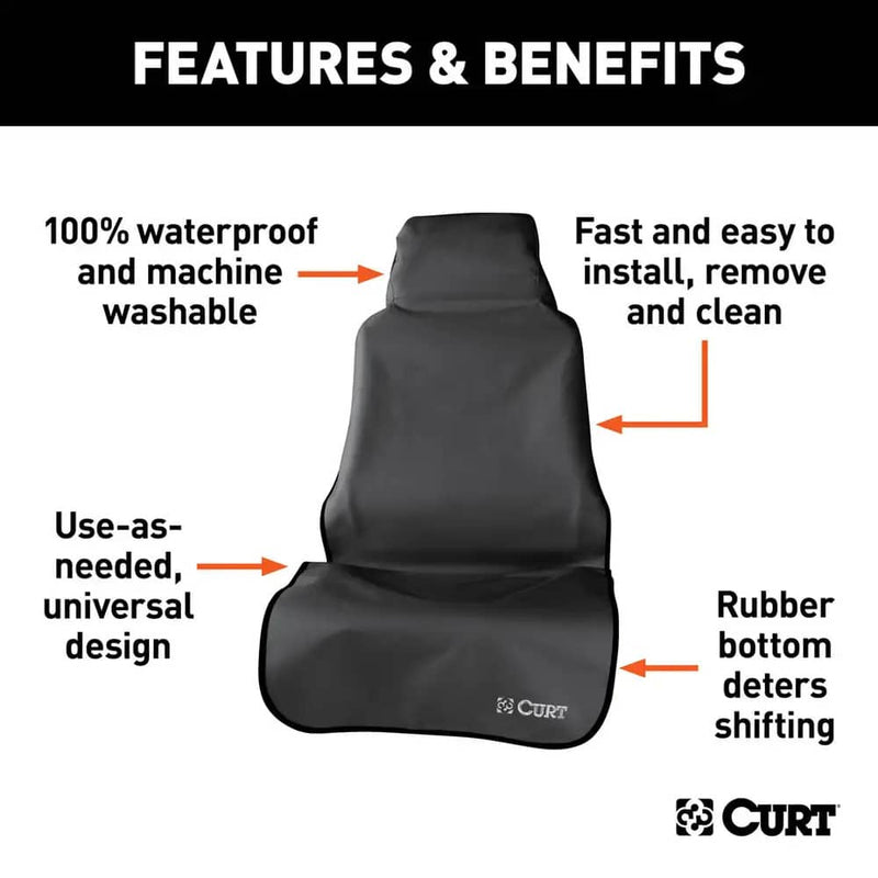Load image into Gallery viewer, CURT Seat Defender 58" x 23" Removable Waterproof Black Bucket Seat Cover
