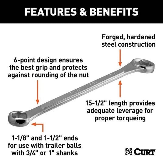 CURT Trailer Ball Box-End Wrench (Fits 1-1/8" or 1-1/2" Nuts)
