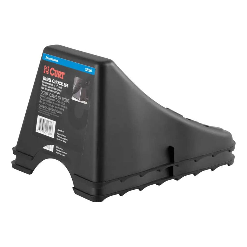 Load image into Gallery viewer, CURT Wheel Chock Set (Up to 17" Wide Wheels)

