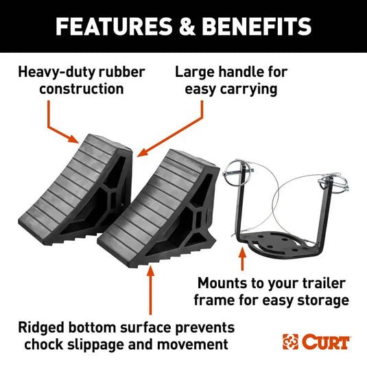 CURT HD Wheel Chocks 2-Pack with Mounting Bracket