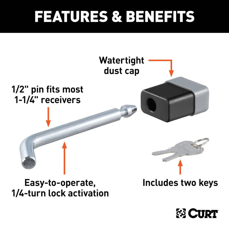 Load image into Gallery viewer, CURT 1/2" Hitch Lock (1-1/4" Receiver, Deadbolt, Chrome)

