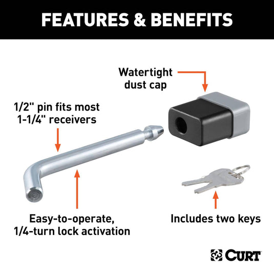 CURT 1/2" Hitch Lock (1-1/4" Receiver, Deadbolt, Chrome)