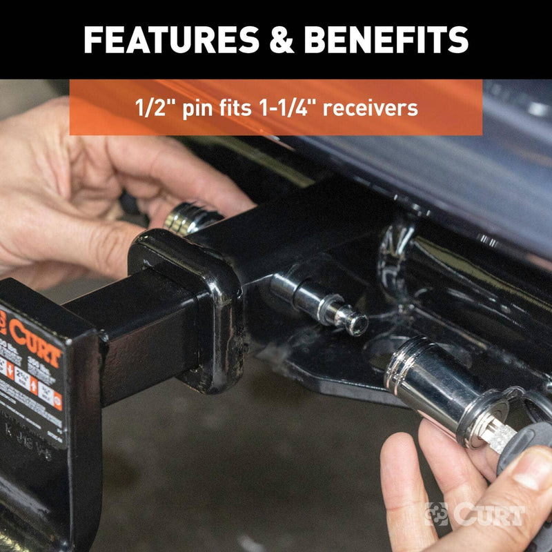 Load image into Gallery viewer, CURT 1/2" Hitch Lock (1-1/4" Receiver, Barbell, Chrome)
