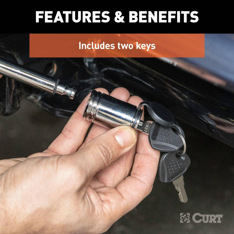 Load image into Gallery viewer, CURT 1/2" Hitch Lock (1-1/4" Receiver, Barbell, Chrome)
