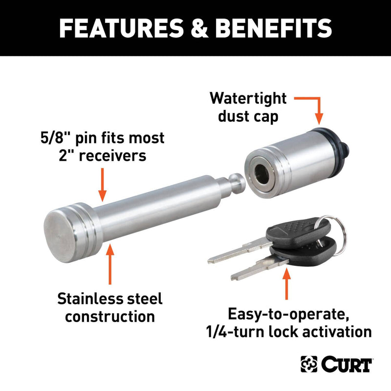 Load image into Gallery viewer, CURT 5/8" Hitch Lock (2" Receiver, Barbell, Stainless)
