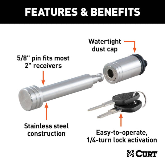 CURT 5/8" Hitch Lock (2" Receiver, Barbell, Stainless)