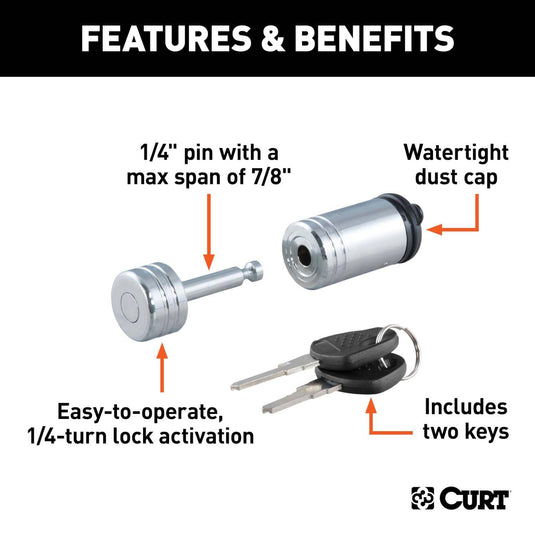 CURT Coupler Lock (1/4" Pin, 7/8" Latch Span, Barbell, Chrome)