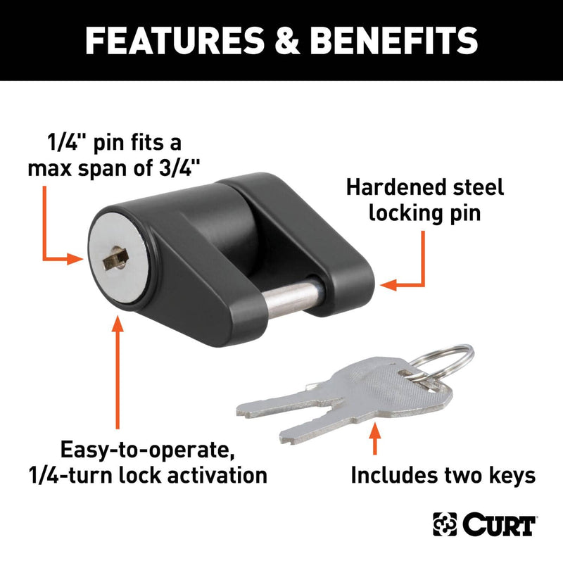Load image into Gallery viewer, CURT Coupler Lock (1/4" Pin, 3/4" Latch Span, Padlock, Black)
