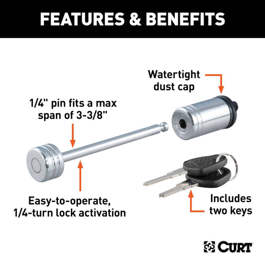 CURT Coupler Lock (1/4" Pin, 3-3/8" Latch Span, Barbell, Chrome)