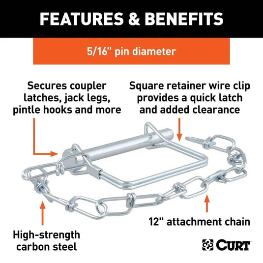 CURT 5/16" Safety Pin with 12" Chain (3" Pin Length)