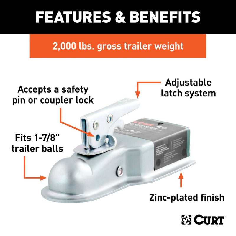 Load image into Gallery viewer, CURT 1-7/8" Straight-Tongue Coupler with Posi-Lock (3" Channel, 2,000 lb, Zinc)
