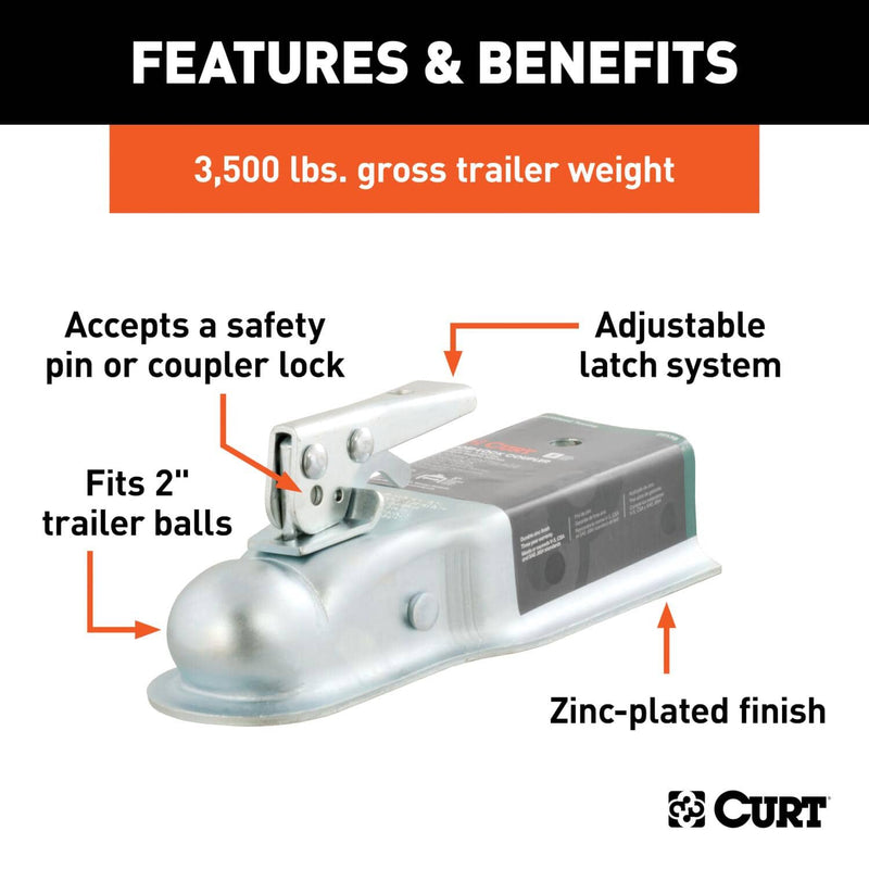 Load image into Gallery viewer, CURT 2" Straight-Tongue Coupler with Posi-Lock (3" Channel, 3,500 lb, Zinc)
