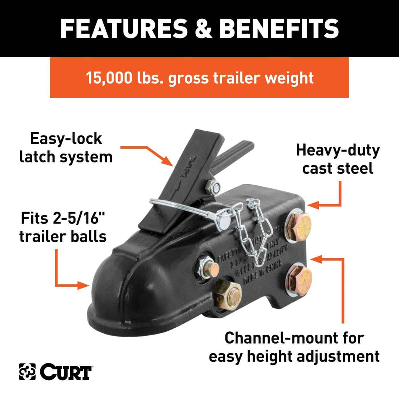 Load image into Gallery viewer, CURT 2-5/16" Channel-Mount Coupler with Easy-Lock (15,000 lb, Black)
