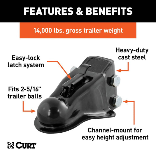 CURT 2-5/16" Channel-Mount Coupler with Easy-Lock (14,000 lb, Black)