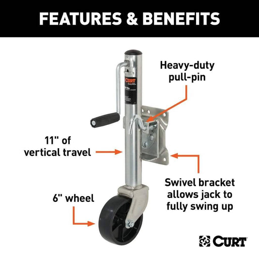 CURT Marine Jack with 6" Wheel (1,200 lb, 10" Travel)