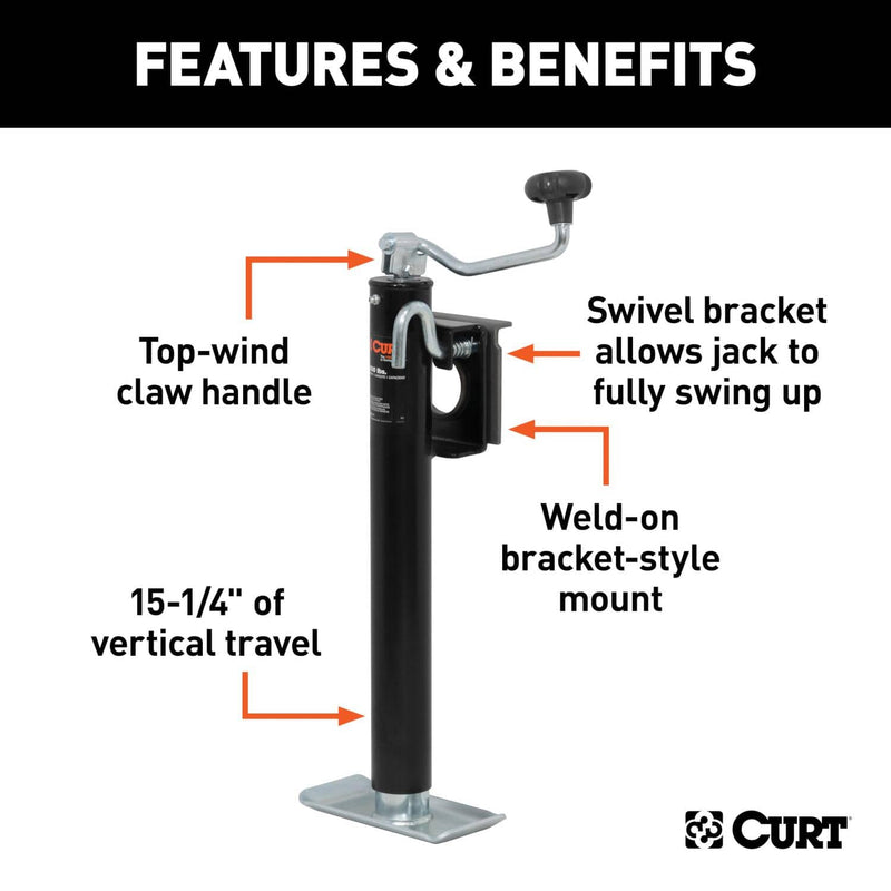 Load image into Gallery viewer, CURT Bracket-Mount Swivel Jack with Top Handle (2,000 lb, 15" Travel)
