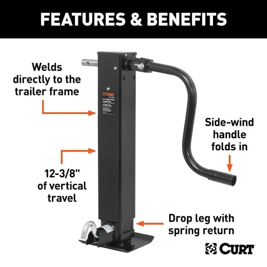 CURT Direct-Weld Square Jack with Side Handle (12,000 lb, 12-1/2" Travel)