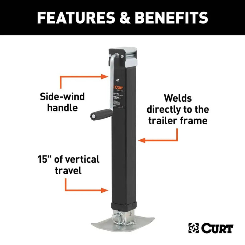 Load image into Gallery viewer, CURT Direct-Weld Square Jack with Side Handle (8,000 lb, 15" Travel)
