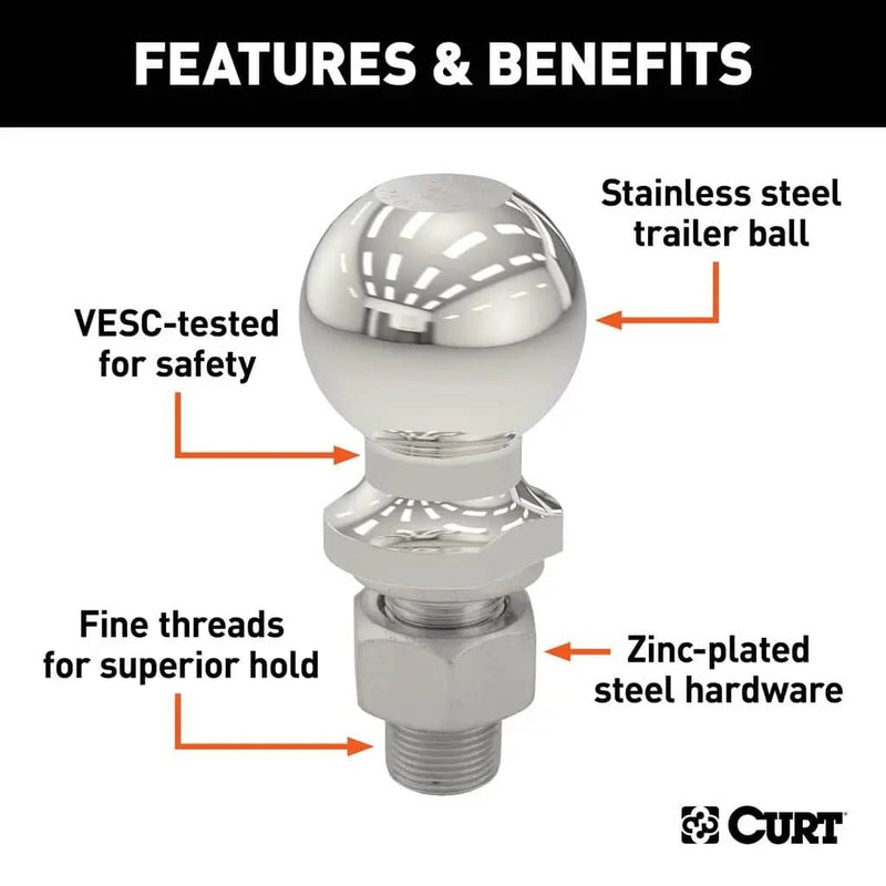 Load image into Gallery viewer, CURT 2" Trailer Ball (1" x 2-1/8" Shank, 6,000 lb, Stainless)
