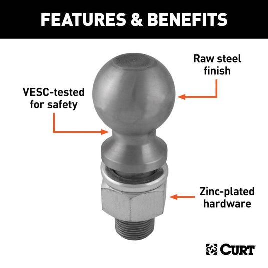 CURT 2-5/16" Trailer Ball (1-1/4" x 2-5/8" Shank, 30,000 lb, Raw Steel)