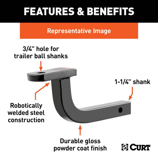 CURT Class 2 Ball Mount (1-1/4" Shank, 3,500 lb, 5" Rise, 11-5/8" Long)