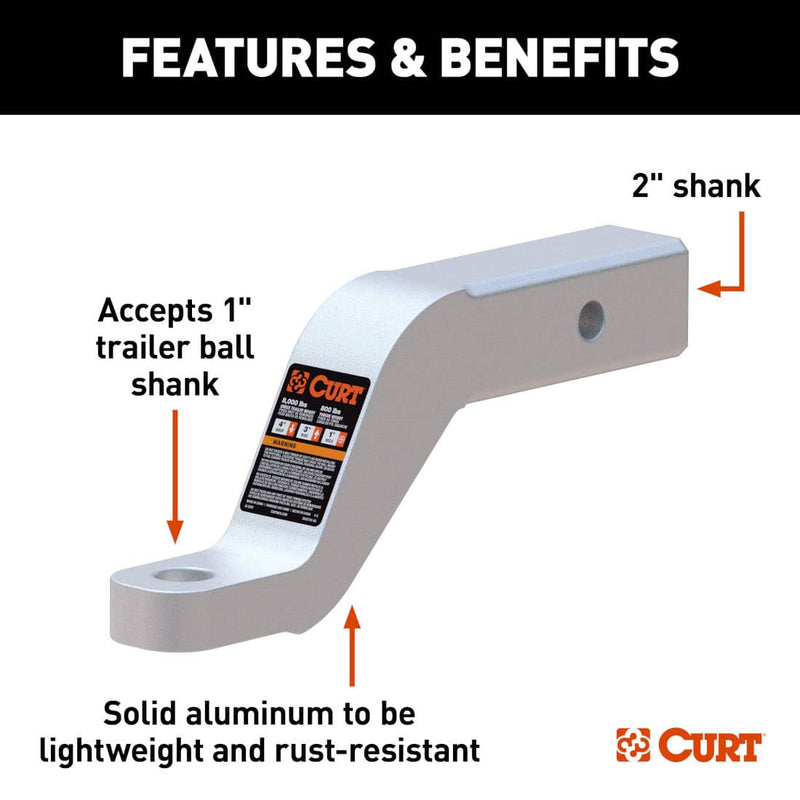 Load image into Gallery viewer, CURT Aluminum Ball Mount (2" Shank, 8,000 lb, 4" Drop, 8-1/2" Long)

