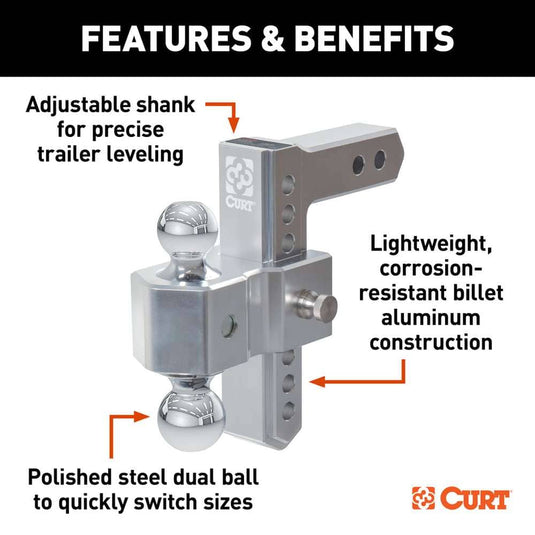 CURT AlumaLite Adjustable Aluminum Hitch with Dual Ball, 7-1/2" Drop