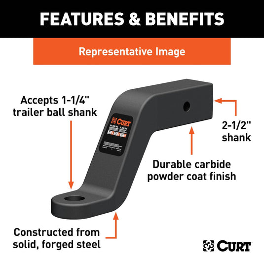 CURT Commercial Duty Forged Ball Mount (2-1/2" Shank, 20,000 lb, 2" Drop)