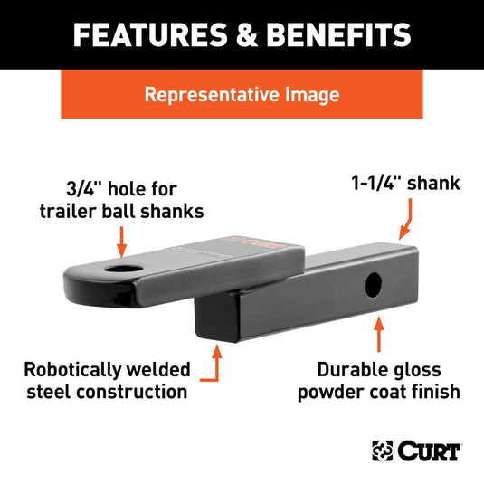 CURT Class 2 Ball Mount (1-1/4" Shank, 3,500 lb, 1-1/4" Drop, 9-3/4" Long)