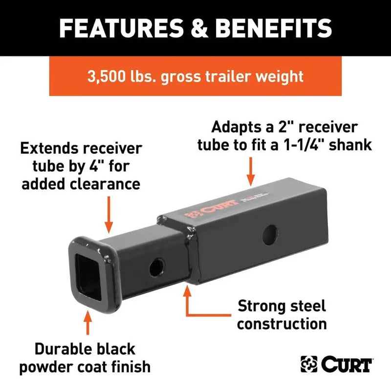 Load image into Gallery viewer, CURT Receiver Tube Adapter (2" to 1-1/4" Shank, 3,500 lb GTW, 4" Length)

