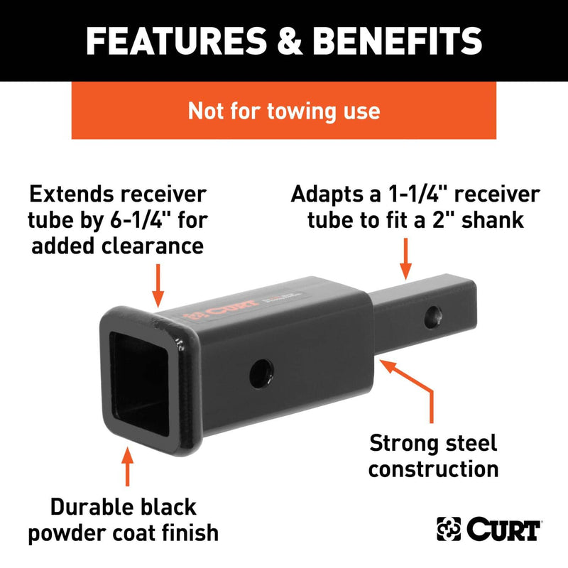 Load image into Gallery viewer, CURT Receiver Tube Adapter (1-1/4" to 2" Shank, Not for Towing Use, 6-1/4" Length, Part 45785)
