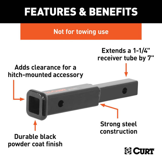 CURT 7" Receiver Tube Extender (1-1/4" Shank, Not for Towing Use)